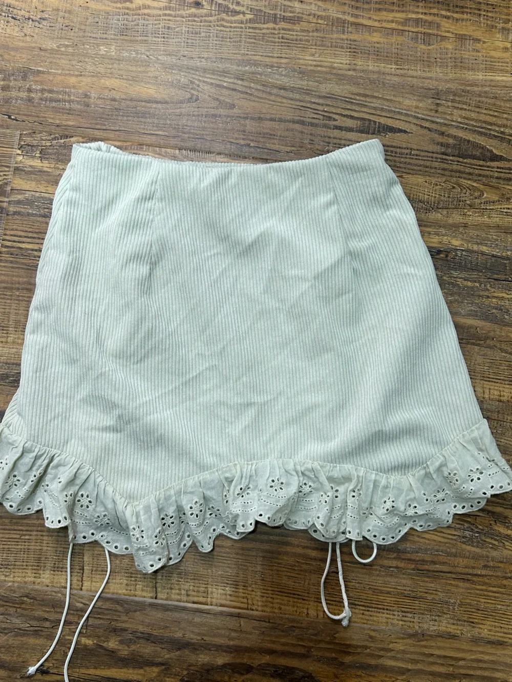 Coquette SHEIN Cream Tie-Up Corduroy Mini Skirt With Ruffles